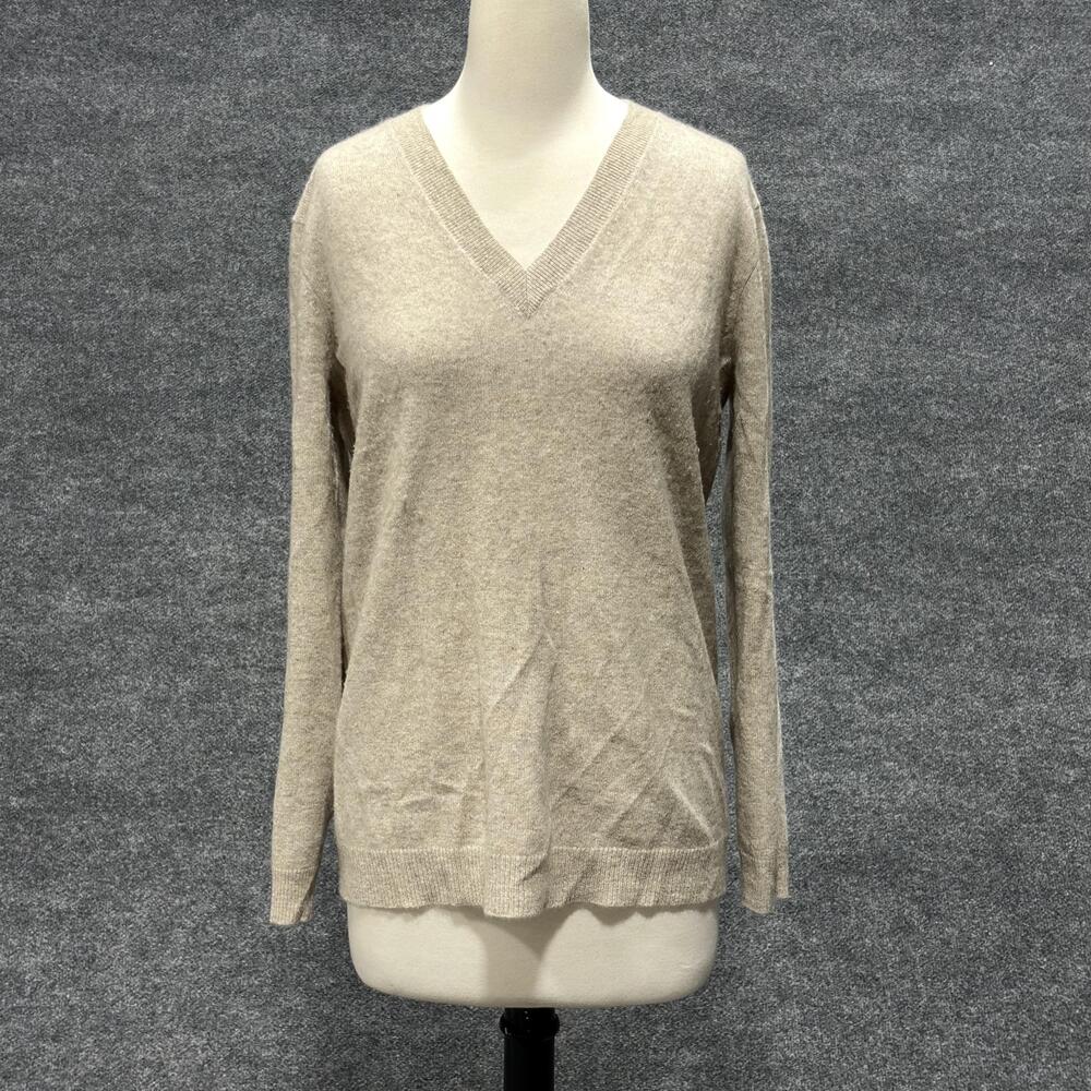 White + Warren Essentials Sweater Womens Medium Beige Cashmere V Neck Pullover